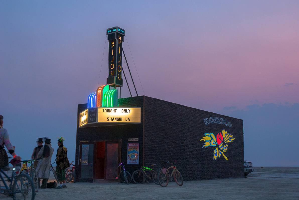 The Black Rock BijouBlack Rock City, Burning Man 2013, Cargo Cult, Movie Theater, The Bijou, neon