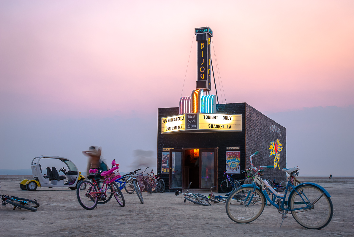 The Black Rock BijouBlack Rock City, Burning Man 2013, Cargo Cult, Movie Theater, The Bijou, neon
